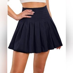 Merona Womens 6 Chic Navy Blue Cotton Box Pleated Mini Skirt Hidden Side Zip